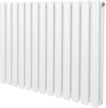 Oval Column Radiator 600mm x 780mm Modern Designer Double Panel Central Heating Heater Gloss White Carbon Steel Horizontal Kitchen Living Room Bathroom Free Cleaning Brush Fixing Kit & Brackets