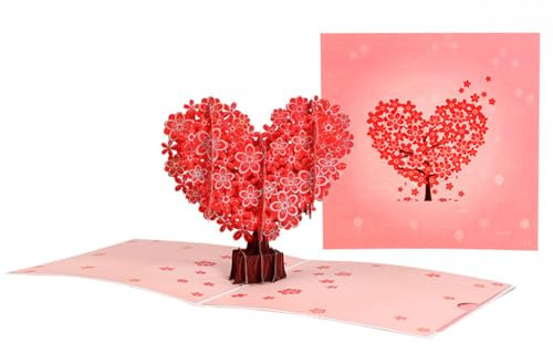 scicent Valentines Day Gift 3D-Hochzeitskarte Pop-Up-Hochzeitsgeschenk Kreative Geburtstagskarte Rosa Kirschblüten Valentinstagskarte Karte für Hochzeitstag Valentinstag - 22455