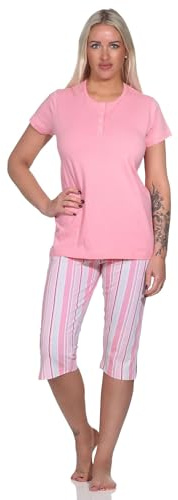 Normann Eleganter Damen Capri Pyjama, Schlafanzug mit Knopfleiste und ¾ Capri Hose