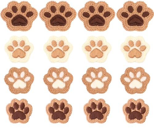 20 Stück Bestickte Aufnäher zum Aufnähen oder Aufbügeln,Bügelflicken Hundepfoten,Patches Zum AufbüGeln Patch Sticker Gestickte AufnäHer Applikation SüßEr Stickerei-Patch, Tier Bügelflicken Patches