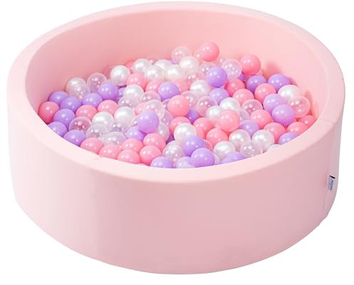simpa Round Baby Pink Soft Foam Ball Pit with 200 Balls- Dimensions 90cm (Dia) x 30cm (H)