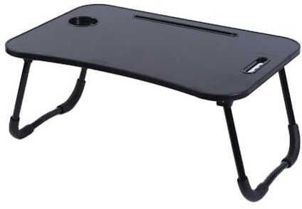 Herzberg HG04173, Faltbarer Schreibtisch mit Becherhalter und Tablethalter, Ergonomischer und vielseitiger Schreibtisch für Arbeit und Freizeit, aus MDF und pulverbeschichtetem Metall,