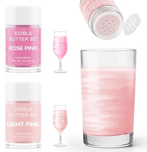 Poudres Comestibles pour Boissons Rose & Rose Clair, Waysroma 2 Couleurs Paillette Comestible Cocktail Paillette Alimentaire Comestible pour Gâteau, Vin Mousseux, Pâques Champagne (4g/bouteille)