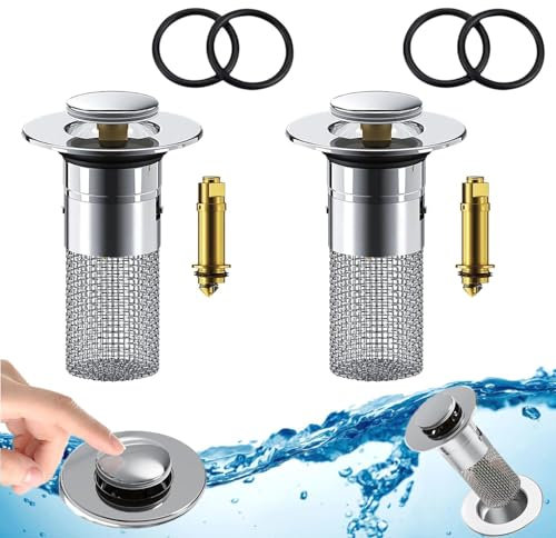 2 PCS Filtre Evier Cuisine, Bouchon Evier Cuisine pour Bonde Pop-Up De 34 à 40 Mm avec Filtre Cheveux Baignoire