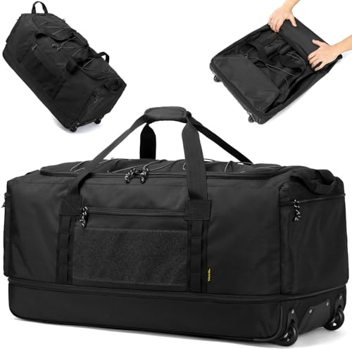 170L Extra Large Baseball Bag with Wheels Gym Duffle Softball Catchers Coach Team Equipment Bags Collapsible Rolling Travel Duffel Bat Gear Bag for Hockey Basketball Football Volleyball Soccer, Black