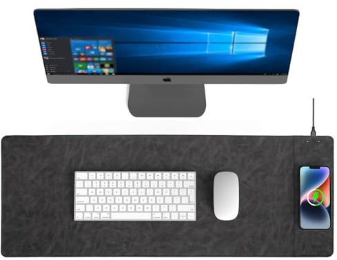 Hi-HONX Magnetisches Wireless Charging Schreibtischmatte, 80x30 cm, Grau, Kunstleder, Drahtlos Aufladung, Schreibtischmatte