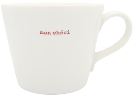 Keith Brymer Jones Word Range Keramiktasse, mittelgroß, Weiß – mon chéri (rot) – 350 ml – in Geschenkbox