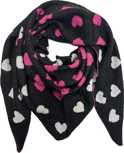 Jeamis XXL Dreieck Strickschal Herz Warmer Winter Schal Fashion Tuch Herbst Frühling Schlauchschal (Schwarz)