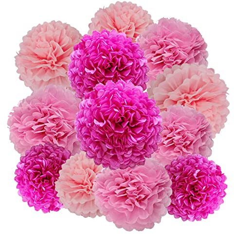 We Moment Zone Pompons Papier de Soie, 12 Pièces Fleur Pompon Rose, pour Fête, Décoration de Mariage et Anniversaire