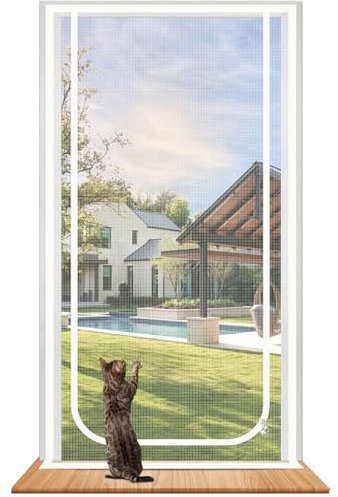 Earrck Cat Screen Door, Reinforced Mesh Screen Door for Introducing New Cats, Keep Pets Indoor & Allow Fresh Air Flow, Scratch Proof, Double-Sided Zipper (Fits Door Size : 80cm x 200cm)