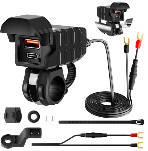 Daakro Prise de charge USB mise à niveau pour moto, 12 V, 36 W + 18 W, double charge rapide 3.0, avec voltmètre LED, prise étanche pour moto DC12-24 V, tricycles