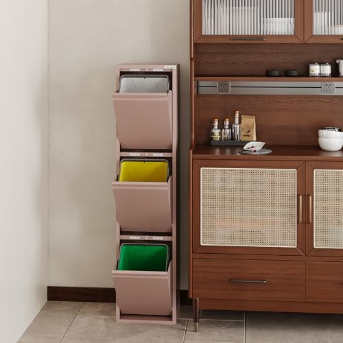VEEHAUS Poubelle de cuisine pour une utilisation polyvalente avec rabats en acier inoxydable Poubelle élégante pour un rangement efficace et pratique Rose (3 x 15 LT - 45 LT)