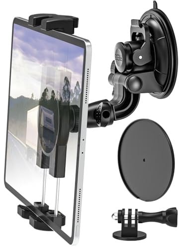 LYFPOOM Schwerlast LKW/Auto Windschutzscheibe Tablet Halterung - [Starker Saugnapf], Tablet Halter KFZ Armaturenbrett mit 1/4 Schraube für iPad Pro Air Mini, Galaxy, Handys, 4–12,9