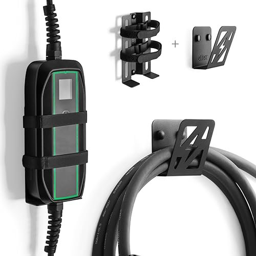 etterr Borne de recharge pour voiture électrique | 100 % acier | Fabriqué dans l'Union européenne | 17 x 10 cm | Support de charge pour voiture électrique (1, station de charge + support de câble EV)