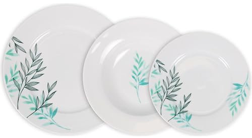 La Mediterránea Vajilla completa 18 Piezas de Vidrio Templado, Incluye 6 Platos Llanos, 6 Platos Hondos y 6 Platos de Postre, Colección Lora