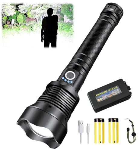 Azarton festbergg HyperXLight PRO Ultrahelle Taktische Taschenlampe – 90000 Lumen LED, Wiederaufladbar, 5 Lichtmodi, Zoombar, IPX7 Wasserdicht, Lange Akkulaufzeit für Camping, Wandern, Notfälle