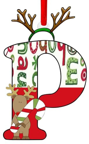 Christmas Letter Ornaments,Personalized Alphabet Decor for Tree, Holiday Home Decorations - Merry Xmas Initial Hanging Pendants (P)