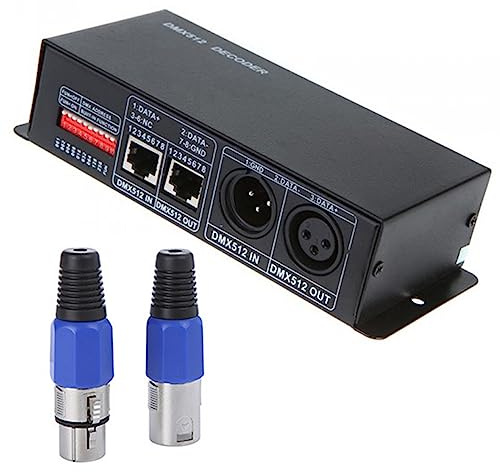 Haofy Einstellbarer RGB-Decoder RGB LED-Controller 3 Kanal DMX Decoder-Bühnenbeleuchtung für RGB LED-Streifen XLR-3 mit RJ45
