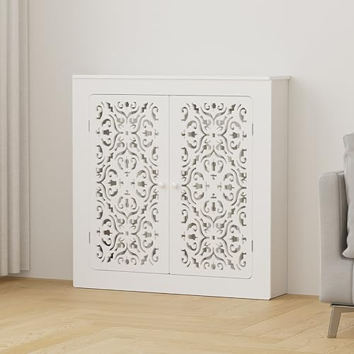 Heizung Ablage mit 2 Türen, Modernes Heizungsverkleidung Weiß für Zuhause, Heizkörperkonsole für Das Wohnzimmer Zimmer, Rohre Verstecken(70x70x20cm/28x28x8in)