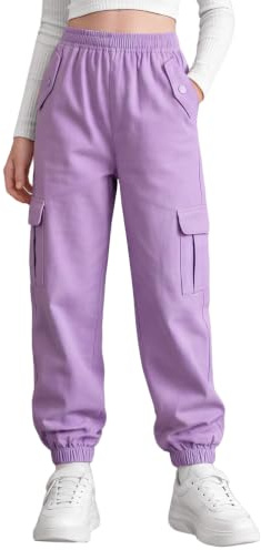 Tokeya Pantalones Cargo Niñas Algodón Suaves Pantalón de Jogging 6-13 Años | Cintura Elástica, Múltiples Bolsillos, Infantil Pantalón de Ocio, Pantalones Cargo Joggers, Casual Streetwear Escuela Outdoor