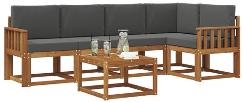 vidaXL Outdoor-Sofagarnitur mit Kissen 6 pcs Natur und Anthrazit, Cooles Garten-Sofa, modernes Outdoor-Eckmöbel, langlebige Terrassen-Sitzgelegenheit, gemütliches Lounge-Set für die Terrasse