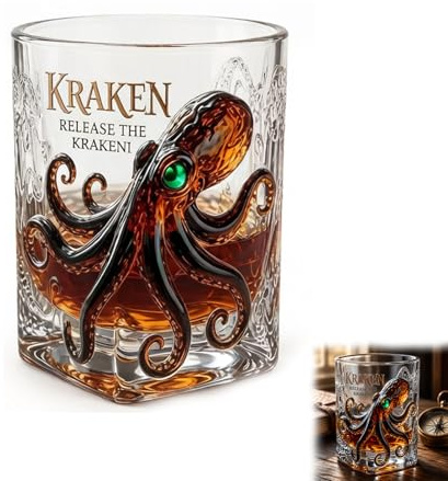 Release the Kraken Glass, Sea Legend Pirate-Bar Whiskey Wine Glass, Personality Unique Kraken Drinkware, Gift for Dads, Brothers, Rum Lovers, Whiskey Fans, Pirate-Theme Collectors (1 Pcs)