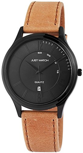 Just Watch JW006 Herren-Uhr Echt Leder Armband Datum Analog Quarz JW20005 (Hellbraun)