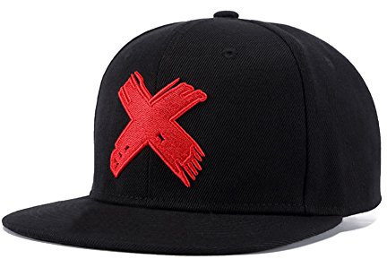 Quanhaigou Unisex Snapback Hats, Adjustable Embroidered Dad Hat Flat Bill Baseball Cap for Men Women, Black Red, One size