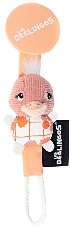 Les Déglingos Attache Tétine (Pomelos l'Autruche) - Jouet Bébé - Accroche Sucette - Ultra Doux - Peluche - Ludique - Fille - Convient dès la Naissance - Rose 36629