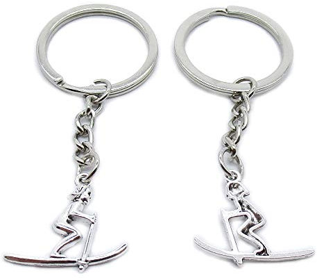 AA4624 Schlüsselanhänger, antikes Silber, für Skifahren, Skifahren, Skifahren, Anhänger, Anhänger silberfarben antik-optik
