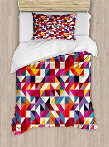 ABAKUHAUS Geometrisch Bettbezug Set für Einzelbetten, Bauhaus-Art-Muster, Milbensicher Allergiker geeignet mit Kissenbezug, 130 x 200 cm - 70 x 50 cm, Mehrfarbig