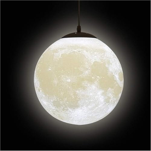KRUIHAN Pendelleuchte Mond, 3D Drucken Mond Deckenleuchte, Industrielle Deco Planeten Lampe, Mondlampe Decke Leuchte Höhenverstellbar für Kinderzimmer Restaurant Schlafzimmer Wohnzimmer, 30cm