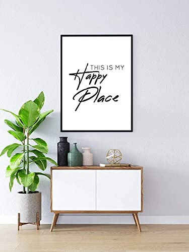 M&M Smartek Poster mit dem Spruch - This is my Happy Place - lustige Geschenk Zeichen Wand Kunstdruck - Mit oder ohne Rahmen (Rahmen in weiß)
