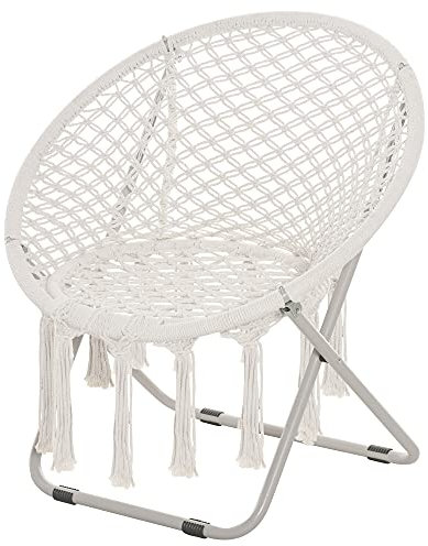 Outsunny Loveuse runder Gartensessel Sessel Mond Sessel papasan faltbar großer Komfort Makramee Baumwolle Polyester beige