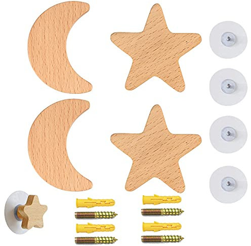 4 Pièces Cilindrico Appendiabiti da Parete in Legno Naturale Noce e Faggio, Ganci per Decorazione Della Stanza, Cappelli e Vestiti Appesi