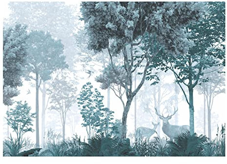WallArena - Vlies Fototapete Wald Hirsch Tiere Landschaft Bäume 368x254 cm - Fototapeten - Tapeten - für Wohnzimmer Schlafzimmer - Vliestapete Wandtapete Tapete 3D Effekt- inkl. Kleister