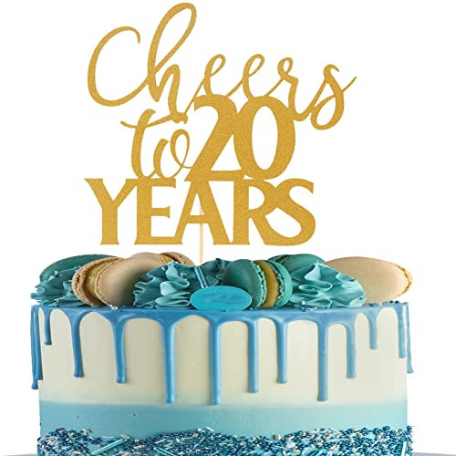 Tortenaufsatz Cheers 20 To Years – Gold Glitter Happy 20 Birthday Cake Topper, 20 Jahre Hochzeit Jahrestag Party Dekorationen, einseitig Gold Glitter Twenty Birthday Cake Decorations Supplies