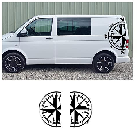 OGAUY Auto-Seiten-Aufkleber Für VW Multivan Transporter Caravelle T4 T5 T6 2 STÜCKE Karosserie Seitenaufkleber Auto Karosserie Vinyl Kompass Aufkleber Zubehör