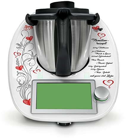 Deko Schutz Aufkleber kompatibel mit Küchenmaschine Thermomix TM6 Design Sticker Klebefolie Zubehör Küchengerät wasserfest selbstklebend RX042 (24 Familienrezept)