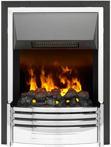 Dimplex Pomona Optimyst Inset Electric Fire, Contemporary Style Black and Chrome Fireplace, 3D Flame Technology with Adjustable Flames and Smoke, 2kW Adjustable Fan Heater and Remote Control