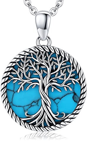 Odinstone Collier Arbre de Vie Argent Sterling 925 Pendentif Arbre Turquoise Famille Bijoux pour Femme Cadeaux pour Maman Filles Bijoux Mères