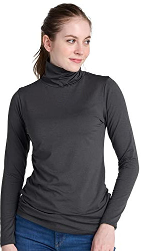 LAPASA Damen Rollkragen Thermounterhemd, Innenfleece Thermounterwäsche langärmliges Thermo-Shirt Funktionsunterwäsche Oberteil (L88), Dunkelgrau (warm), M