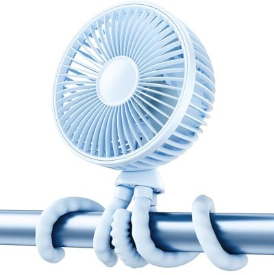 Gaiatop Oscillating Baby Stroller Fan with LED Night Light, 4 Speeds Cooling Rechargeable 360° Rotate Clip On, Battery Operated Small Portable Fans for Car Seat Crib Treadmill Travel