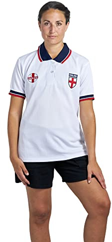 Football England Ladies Half Sleeve T-Shirt | Button down Collar Style | Embroidered Logo | White Size M