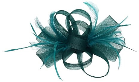 Finecy In New Women Ladies Fascinator Ribbon Flower Feather with Headband Clip Wedding Party Ascot Prom Day (Dark Green)