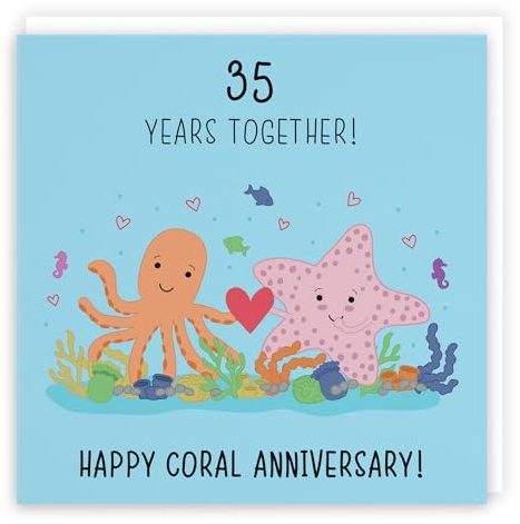 Hunts England - Large 35th Wedding Anniversary Card - Coral Anniversary - Starfish - Iconic Collection - Large - 210 x 210 mm - 35 Years Cute Anniversary Card For Him, Her, Couples, etc.