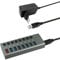 Transmedia USB HUB 3.0, 8 Ports with Switch and LED Indicator, Includes 12V / 4A Power Supply, 7x Data Transfer and 1x Fast Charging Function, Suitable for Laptop and PC