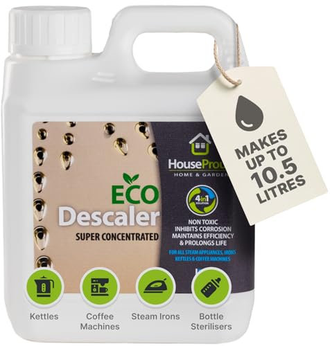HouseProud Limescale Remover & Descaler Liquid 1L – Makes 10.5L – Food Grade Formula for Kettles, Coffee Machines, Steam Irons & Household Appliances – Fast-Acting Scale Removal
