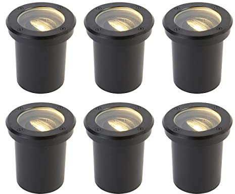 Qazqa - Modern 6er Set Outdoor Bodenstrahler Außen Befahrbar schwarz einstellbar IP65 - Delux I Außenbeleuchtung - Edelstahl Rund - LED geeignet GU10