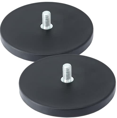 [2 Stück] Neodym Magnete Scheiben mit Gewinde - Gummierte Magnetscheibe - M8 Außengewinde 55KG Stark 88mm - Gummi Magnet Rund zum Schrauben